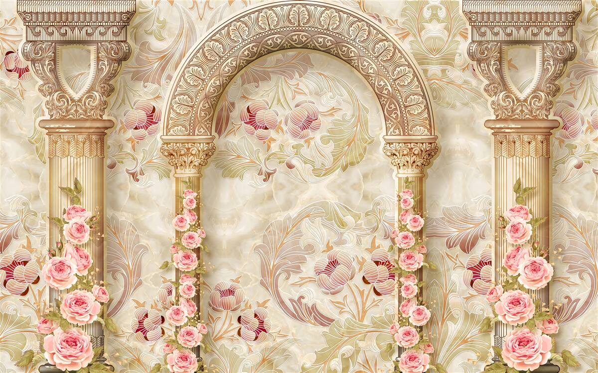 Carta da parati archi tradizionali decorati con fiori di rosa