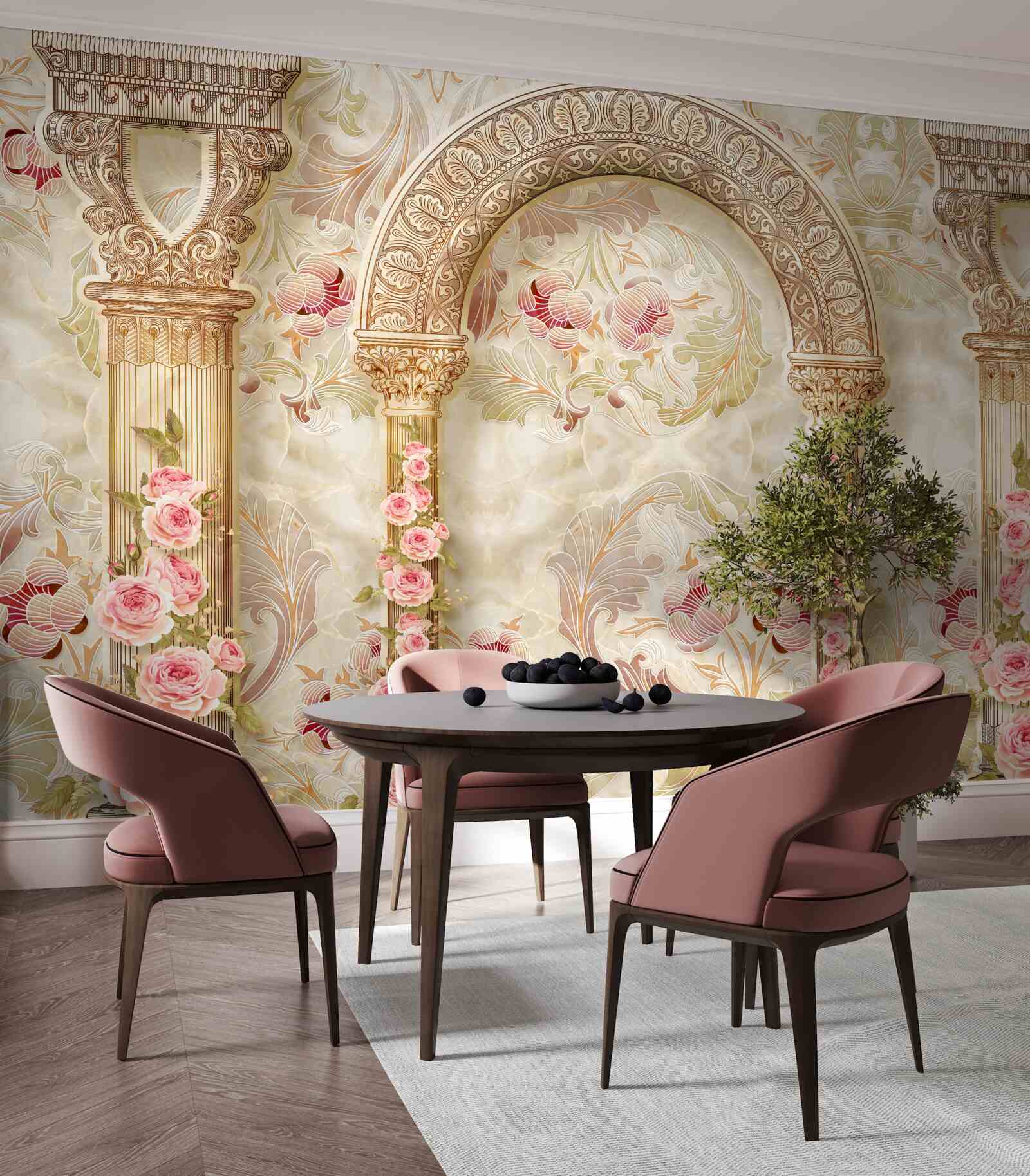 Carta da parati archi tradizionali decorati con fiori di rosa