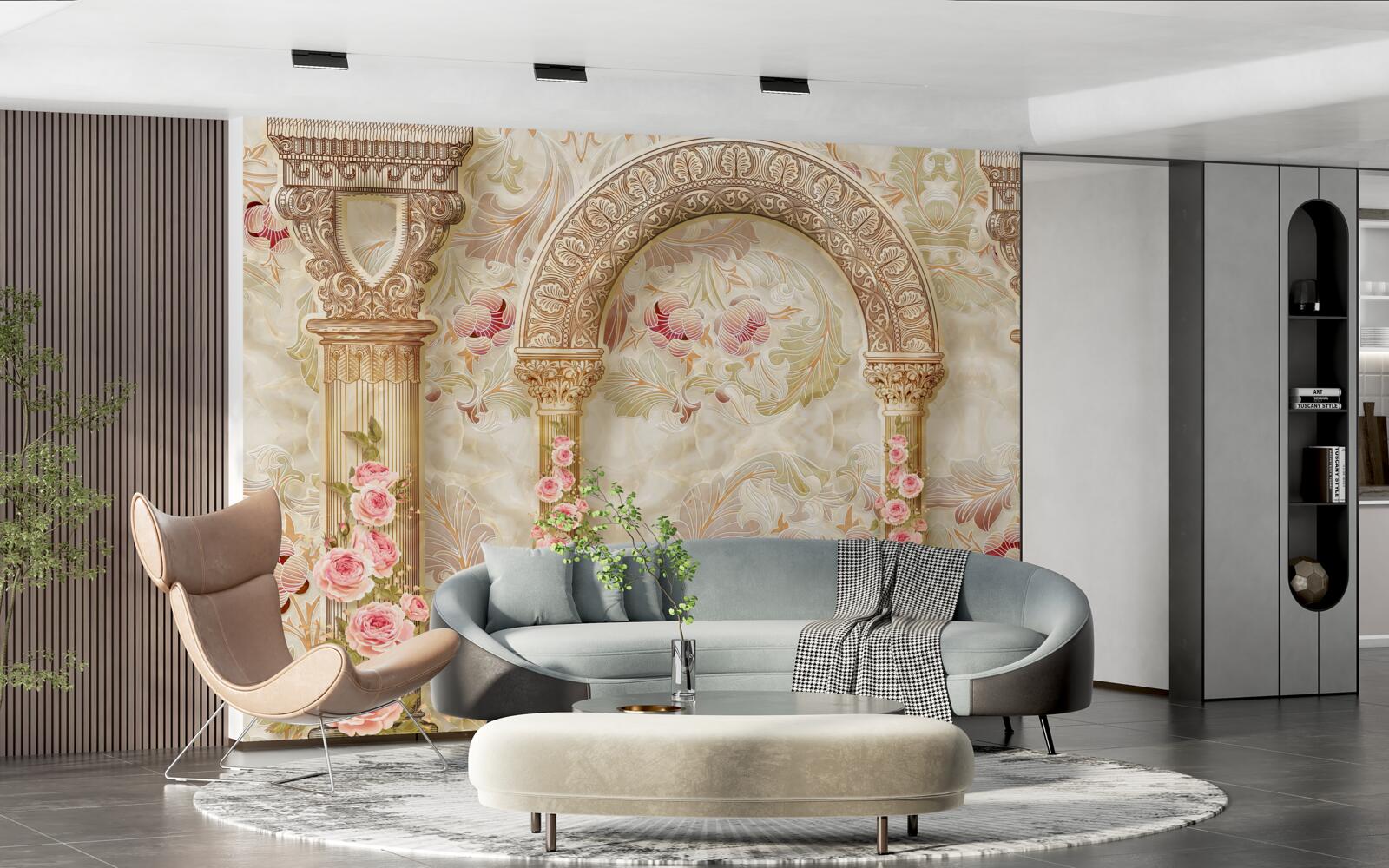 Carta da parati archi tradizionali decorati con fiori di rosa