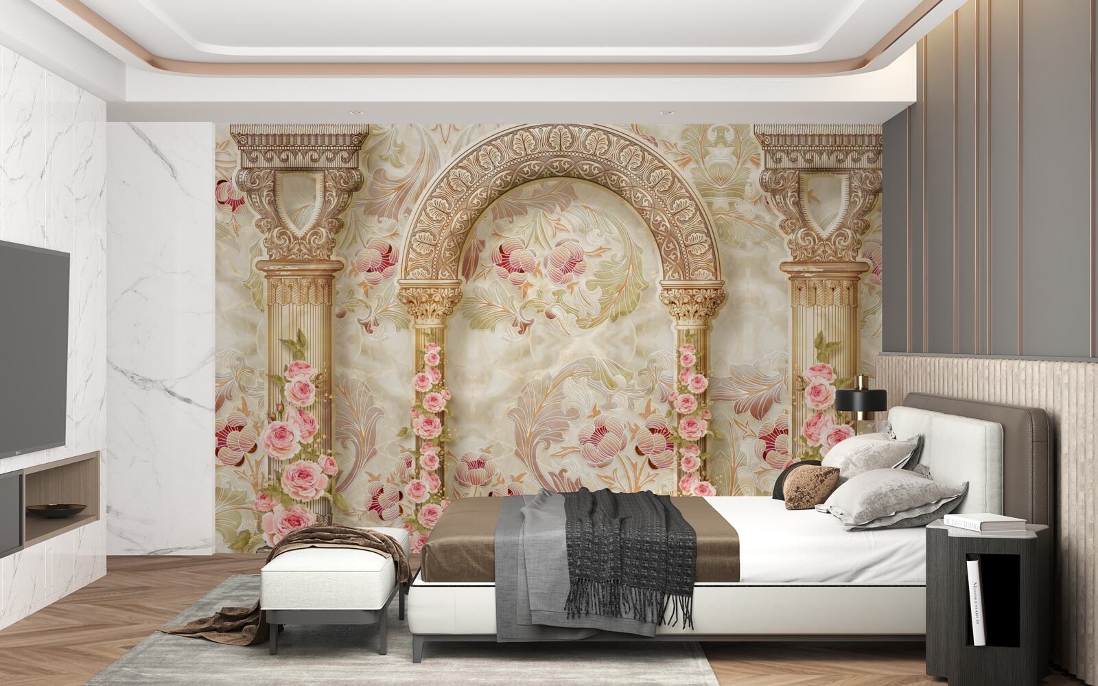 Carta da parati archi tradizionali decorati con fiori di rosa