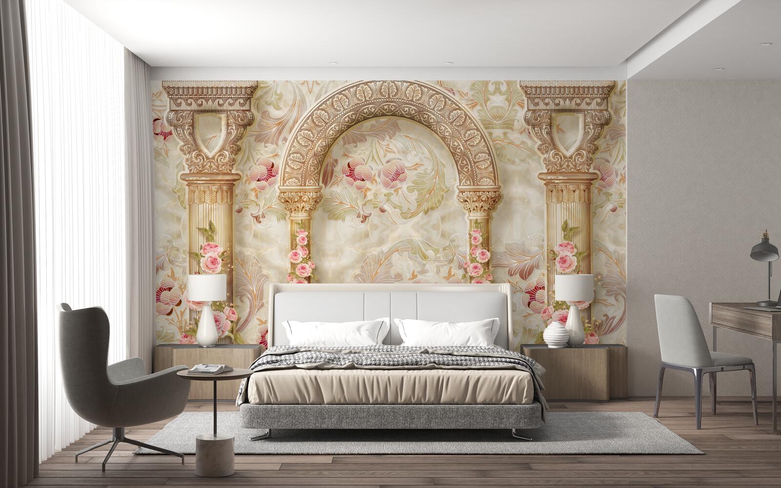 Carta da parati archi tradizionali decorati con fiori di rosa