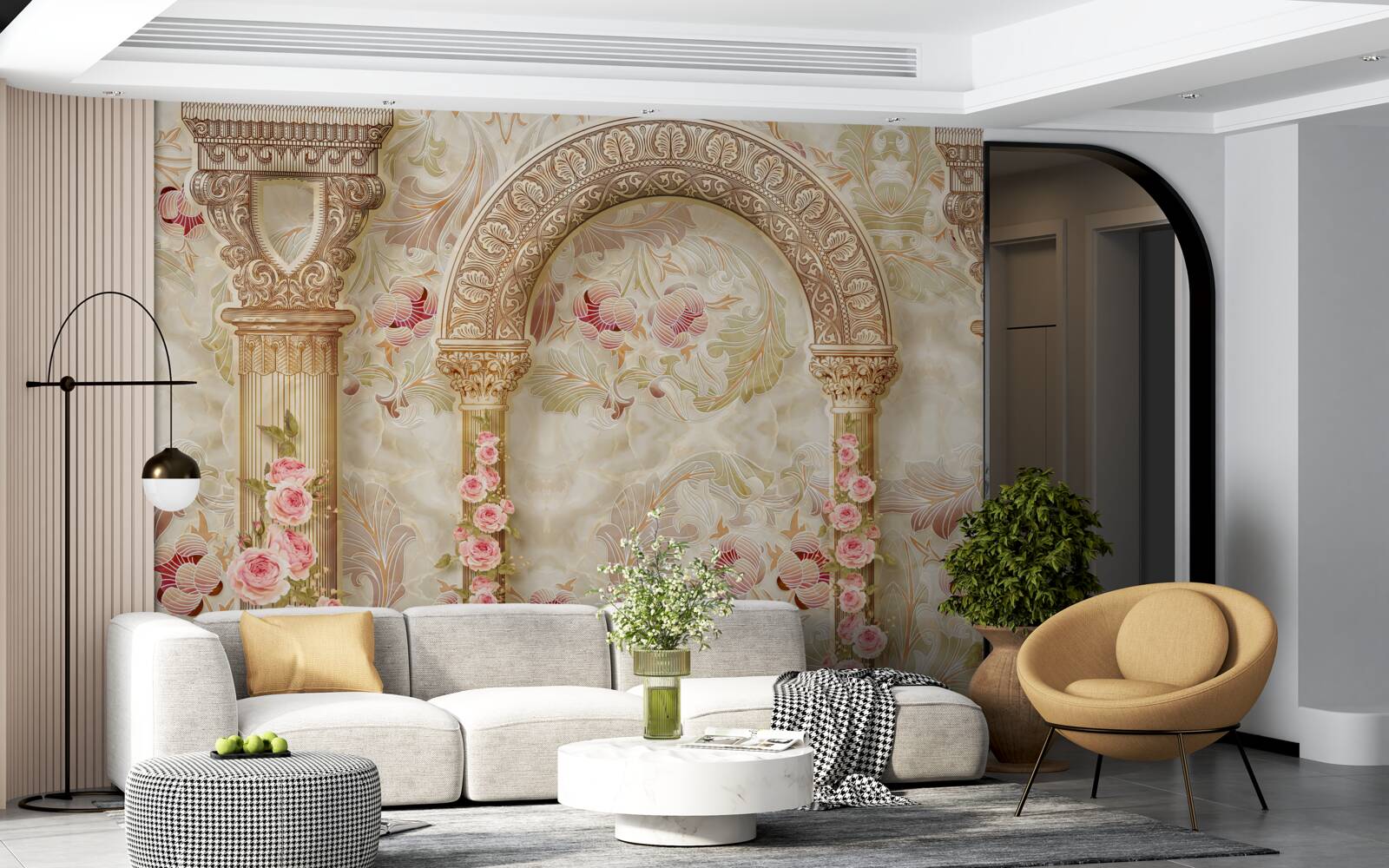 Carta da parati archi tradizionali decorati con fiori di rosa