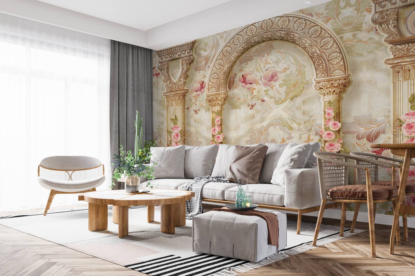 Carta da parati archi tradizionali decorati con fiori di rosa