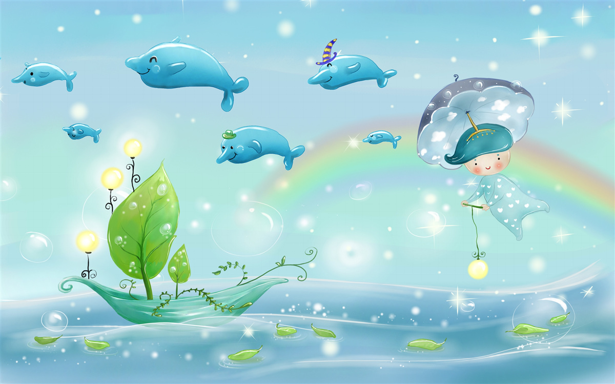Carta da parati delfini con un sorriso e un bambino
