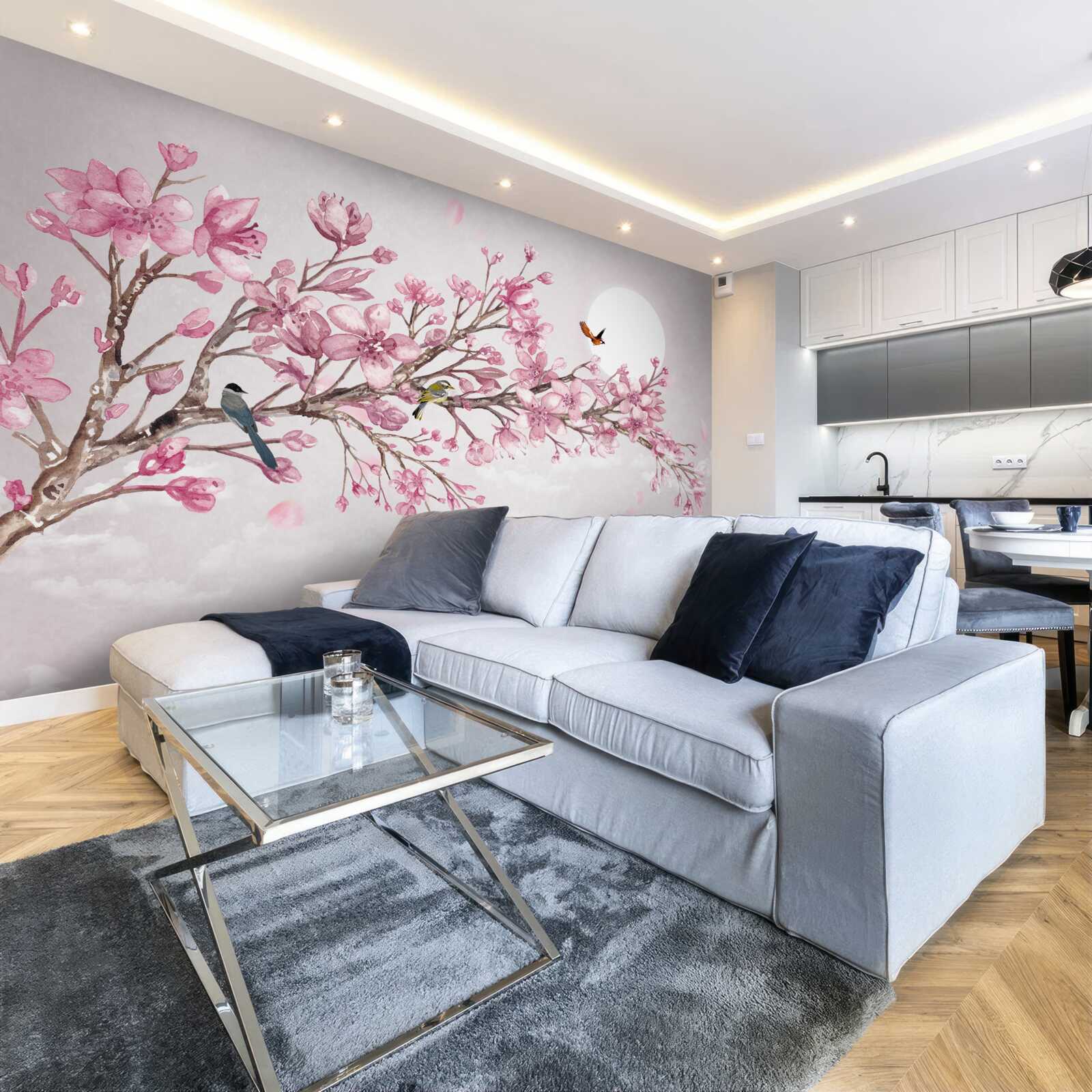 Carta da parati albero di magnolia rosa mozzafiato che risplende in una giornata di sole
