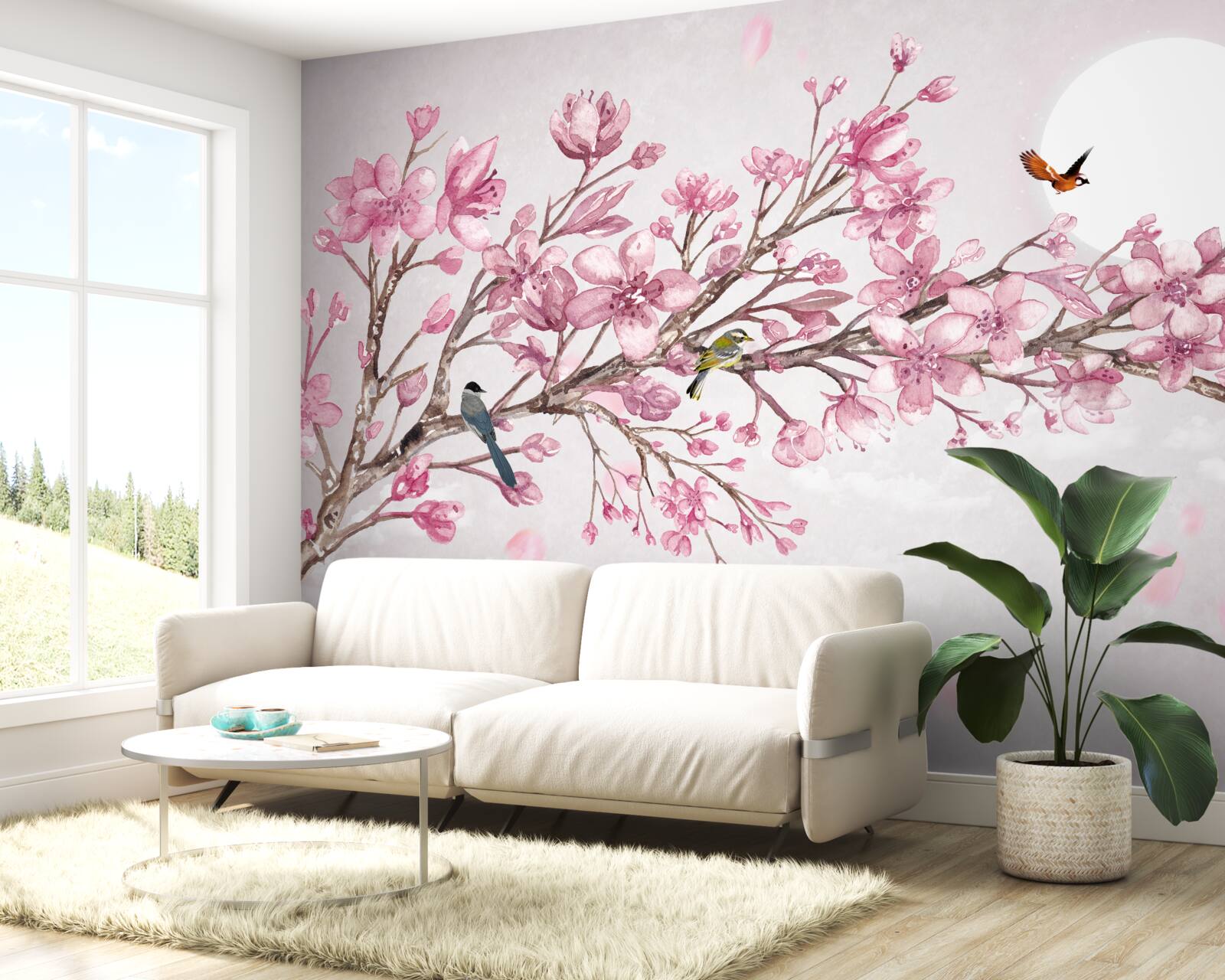 Carta da parati albero di magnolia rosa mozzafiato che risplende in una giornata di sole