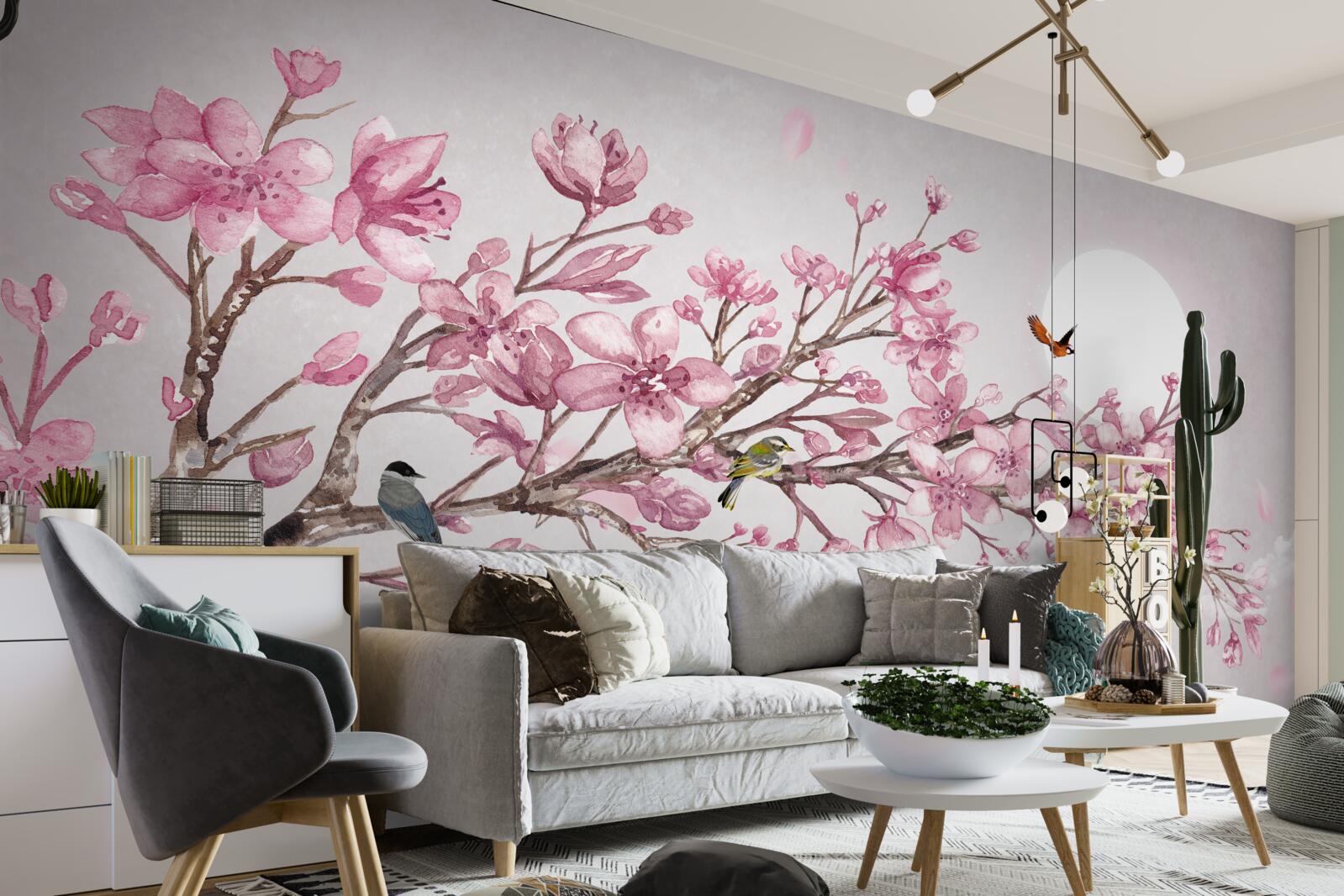 Carta da parati albero di magnolia rosa mozzafiato che risplende in una giornata di sole