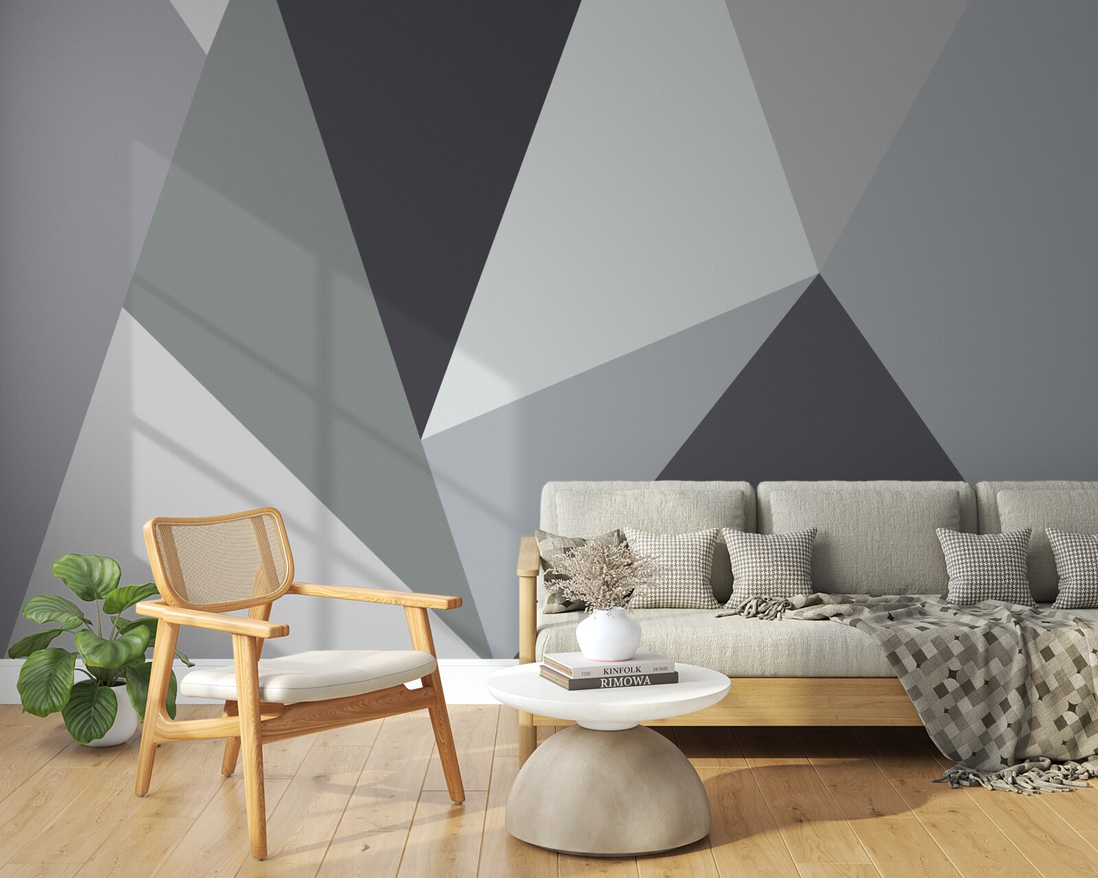 Carta da parati triangoli grigio scuro e grigio chiaro