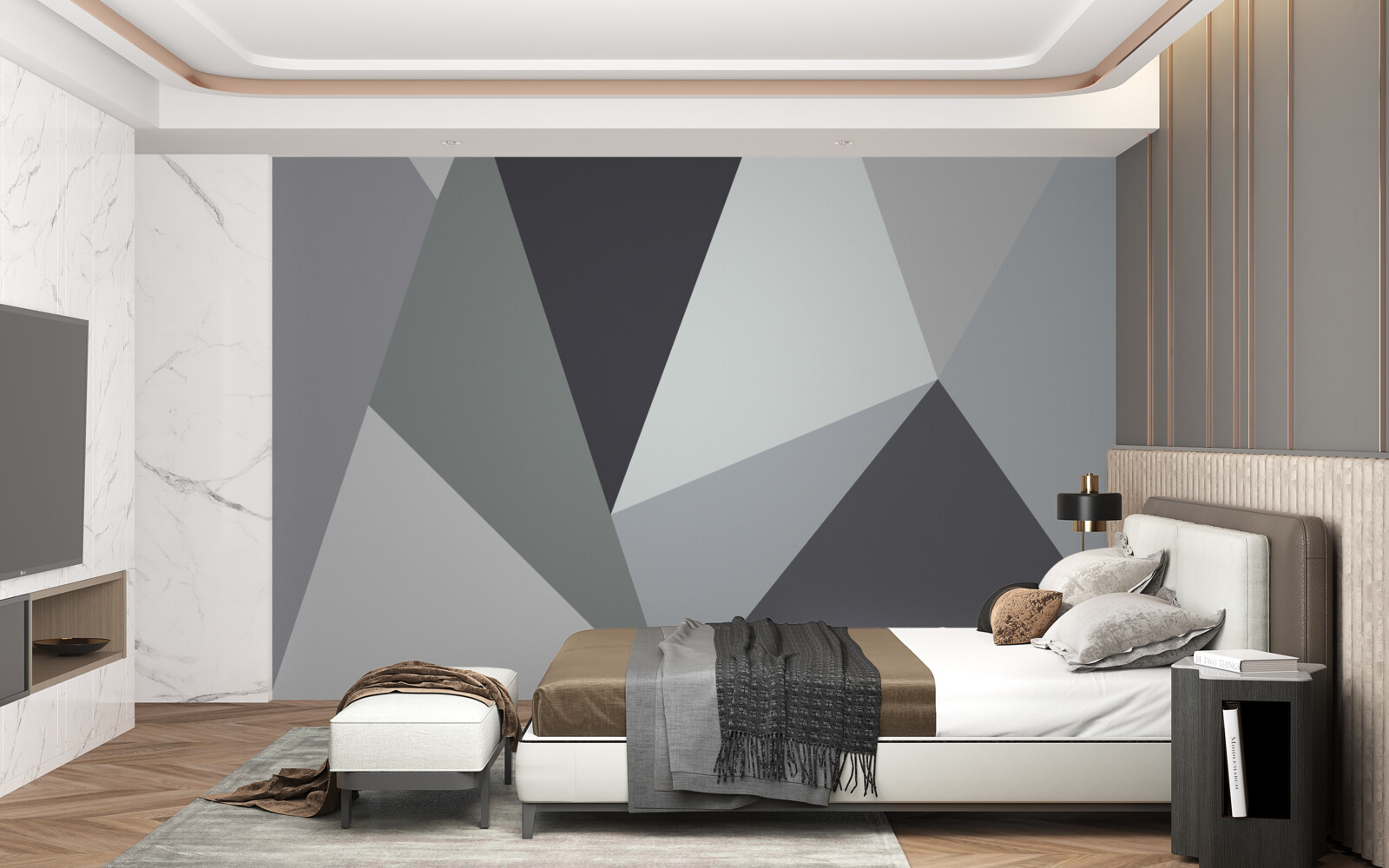 Carta da parati triangoli grigio scuro e grigio chiaro