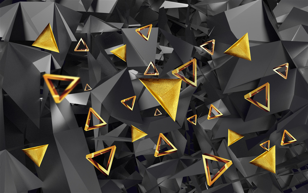 Carta da parati triangoli d'oro che si stagliano contro l'oscurità