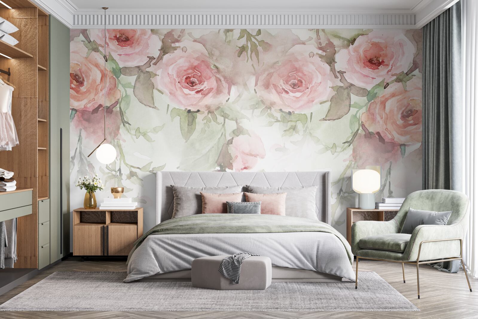 Carta da parati enormi fiori rosa pendono