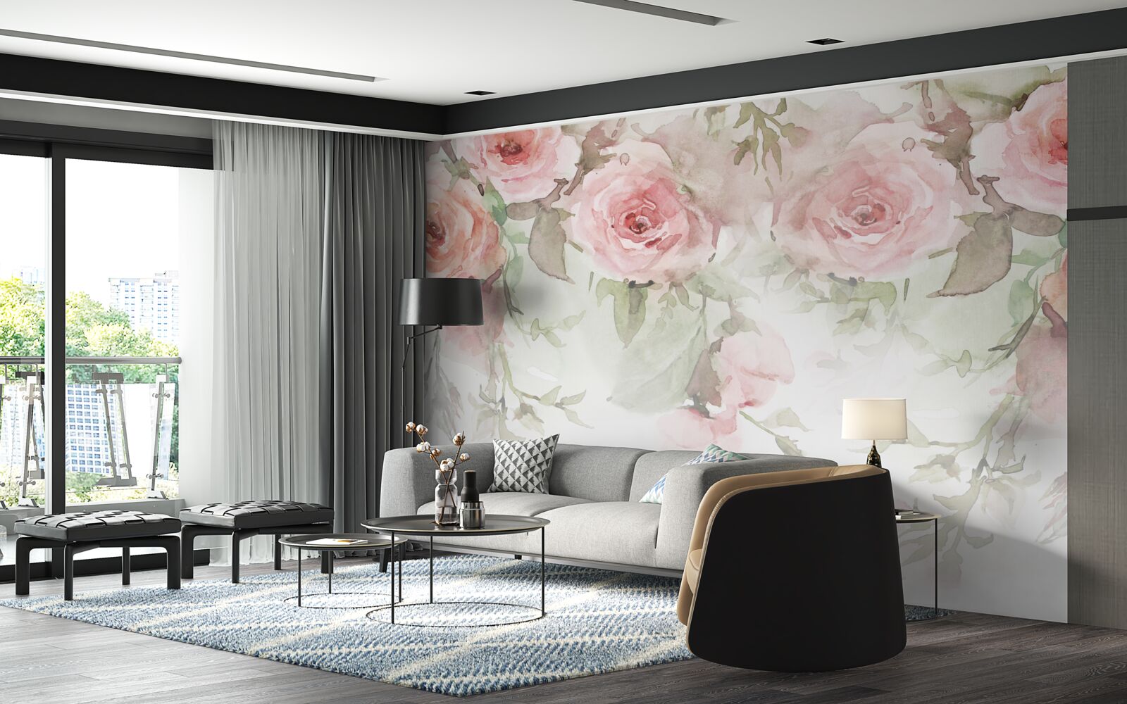 Carta da parati enormi fiori rosa pendono