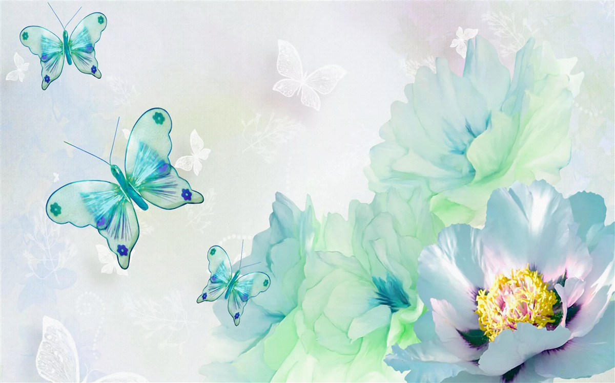 Carta da parati teneri fiori e farfalle alate