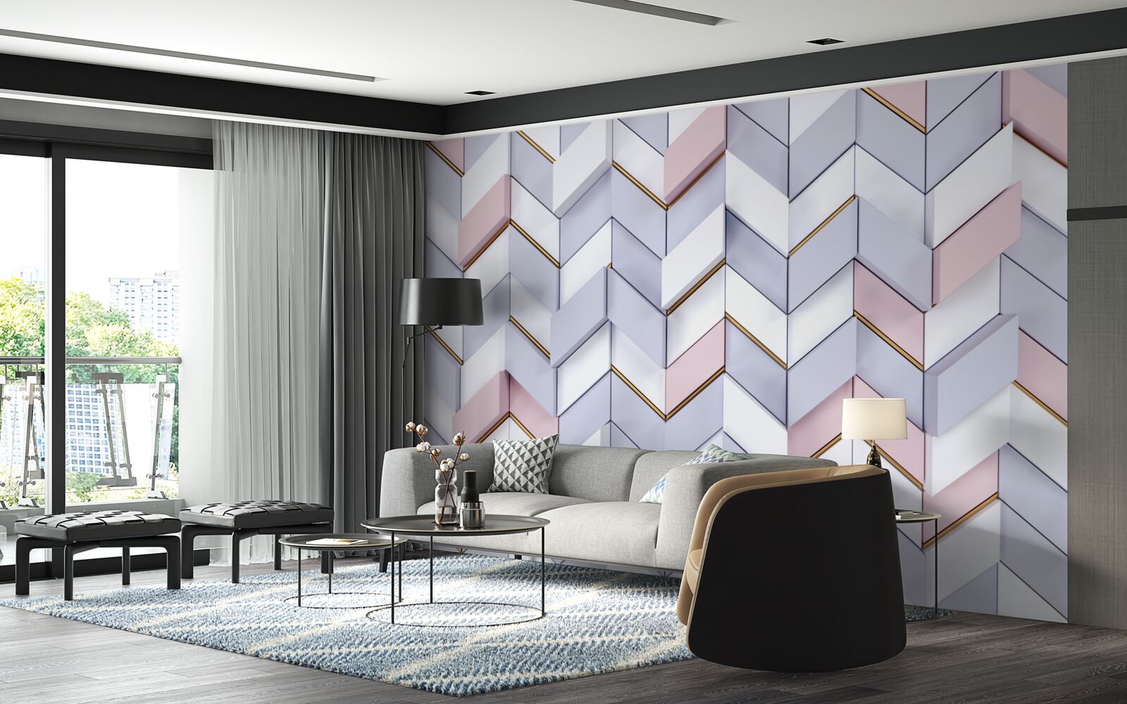 Carta da parati zig zag riflessi come in uno specchio