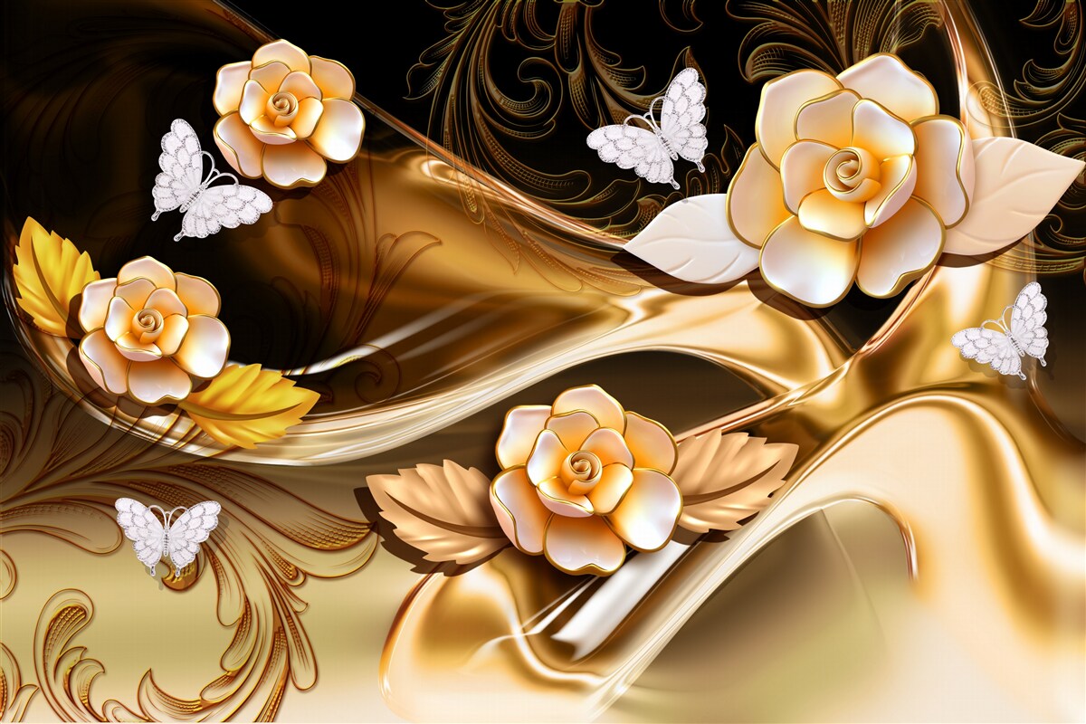 Carta da parati magnolie con fiori color crema su rami delicati