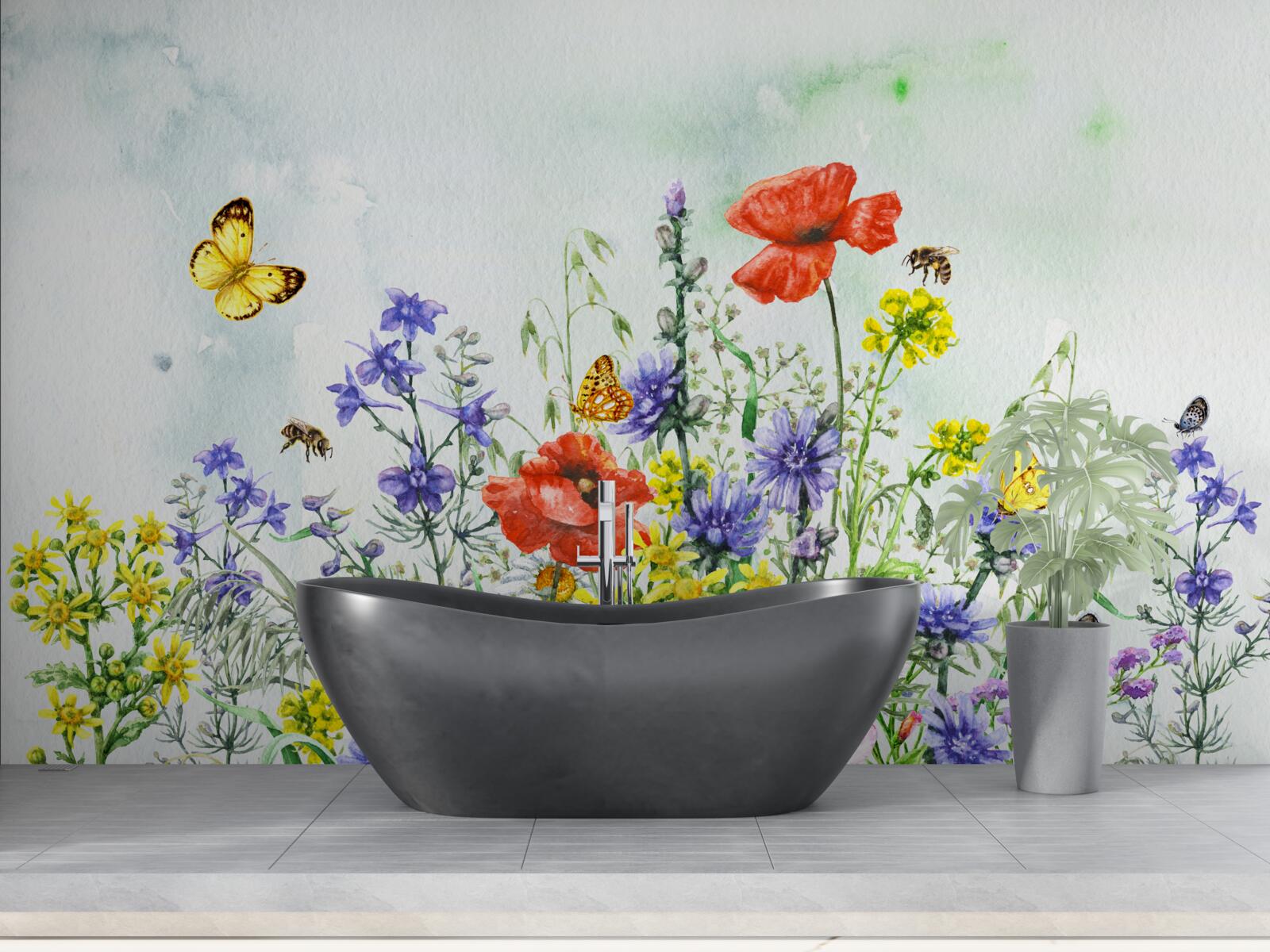 Carta da parati Farfalle e fiori di campo spettacolari in estate