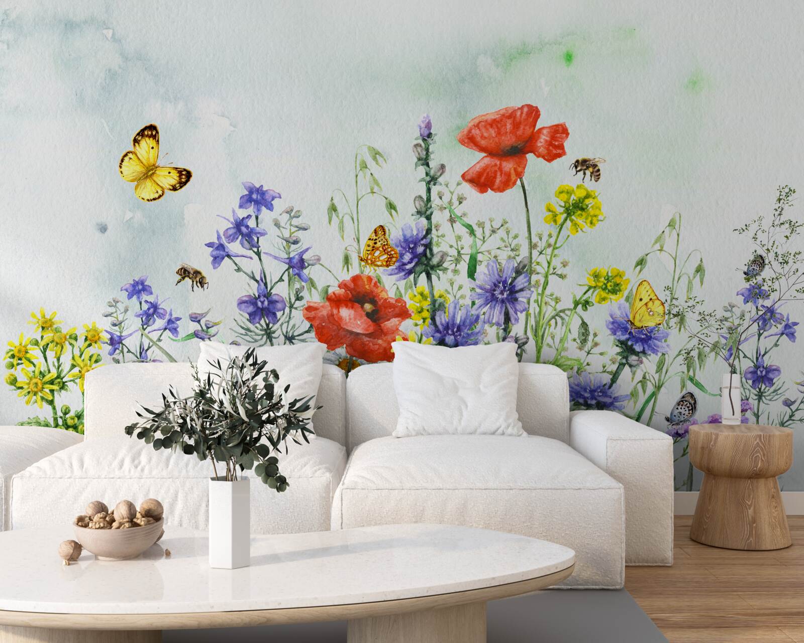 Carta da parati Farfalle e fiori di campo spettacolari in estate
