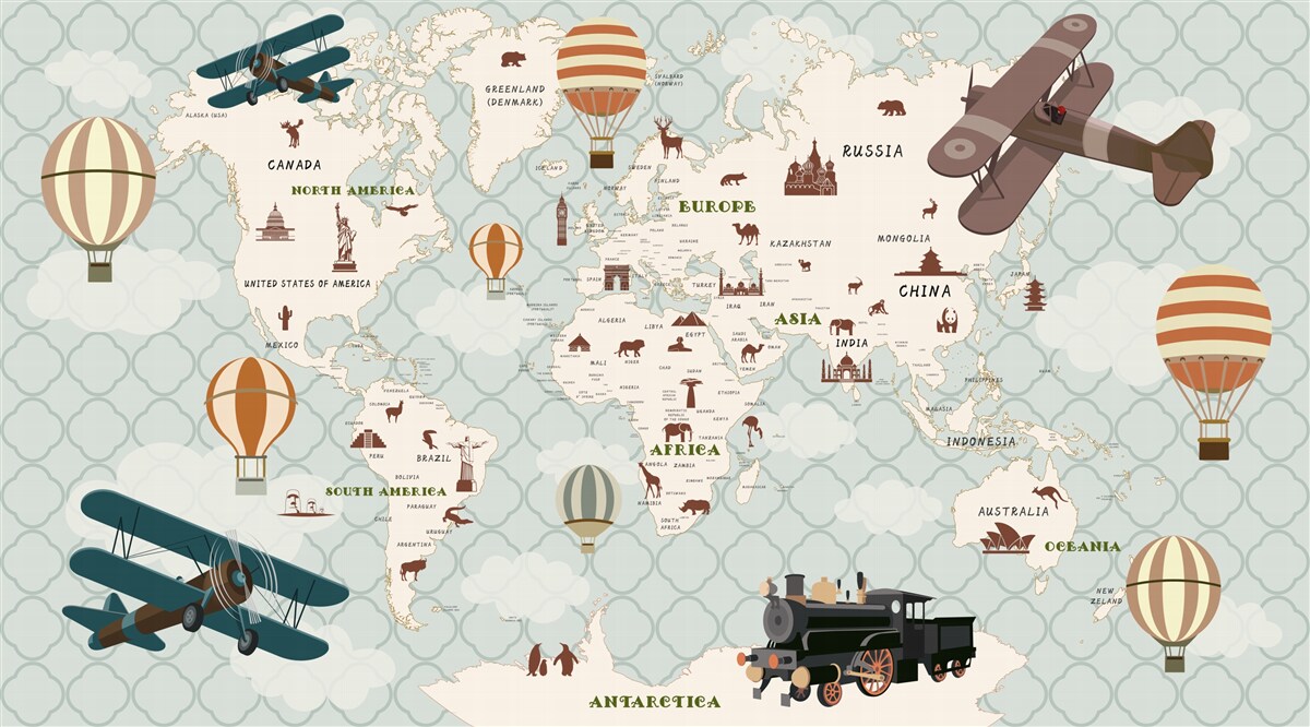 Carta da parati mappa del mondo per bambini