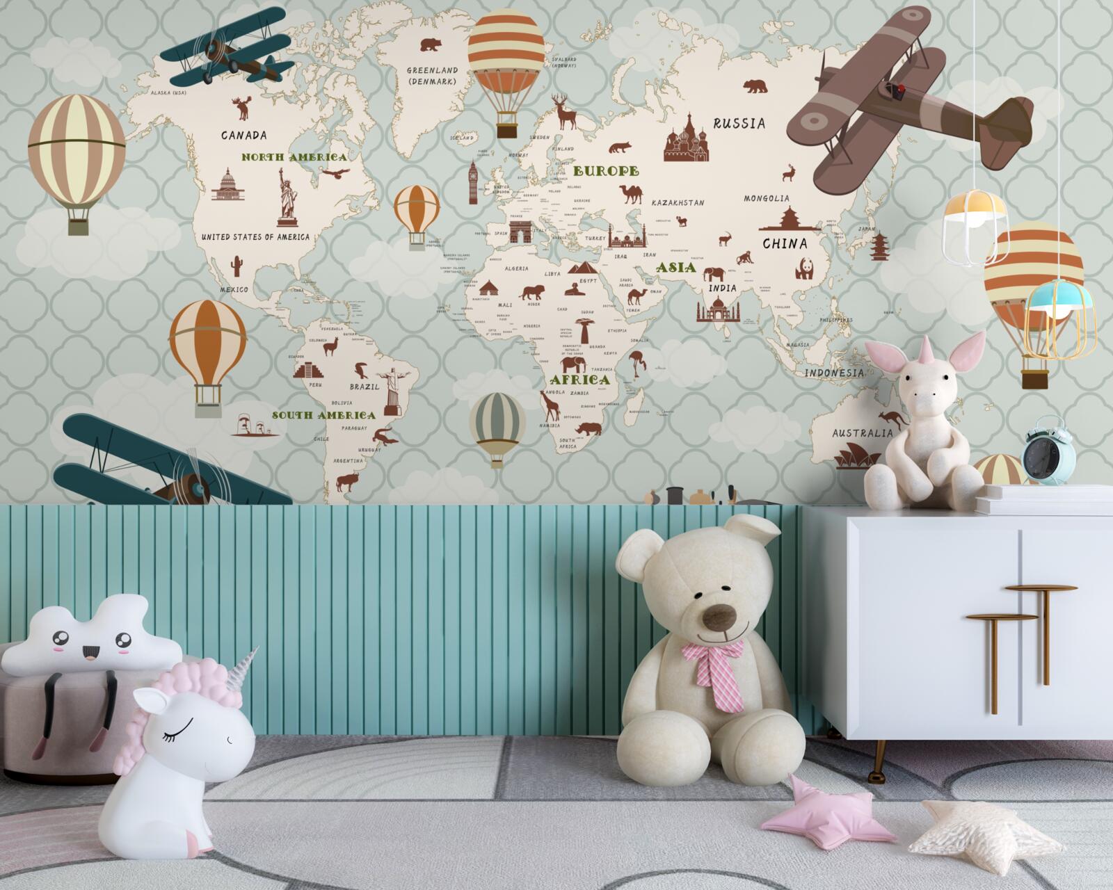 Carta da parati mappa del mondo per bambini