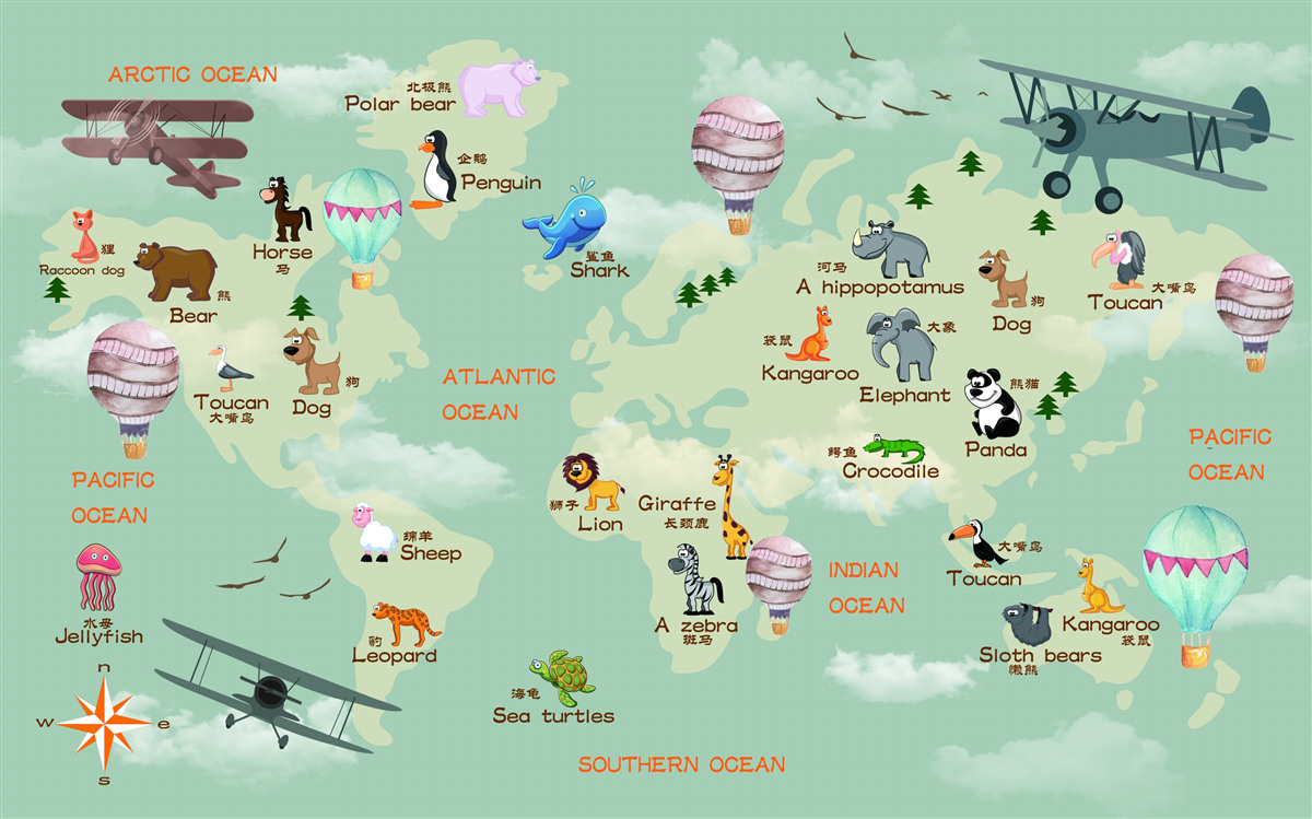 Carta da parati mappa del mondo per bambini