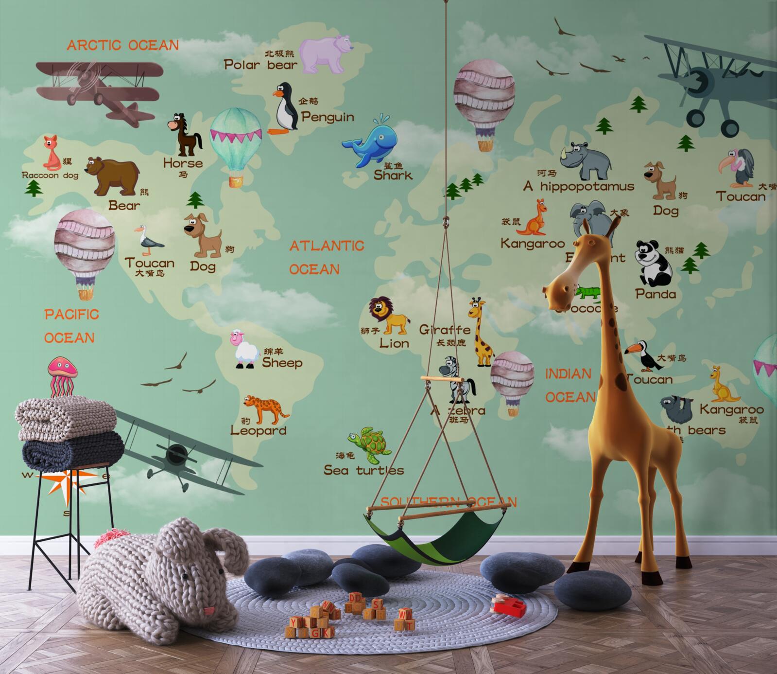 Carta da parati mappa del mondo per bambini