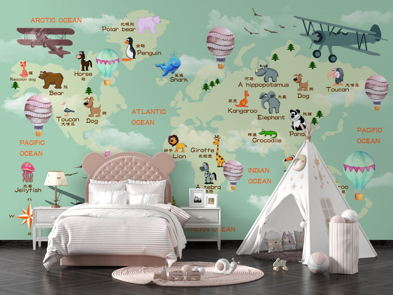 Carta da parati mappa del mondo per bambini