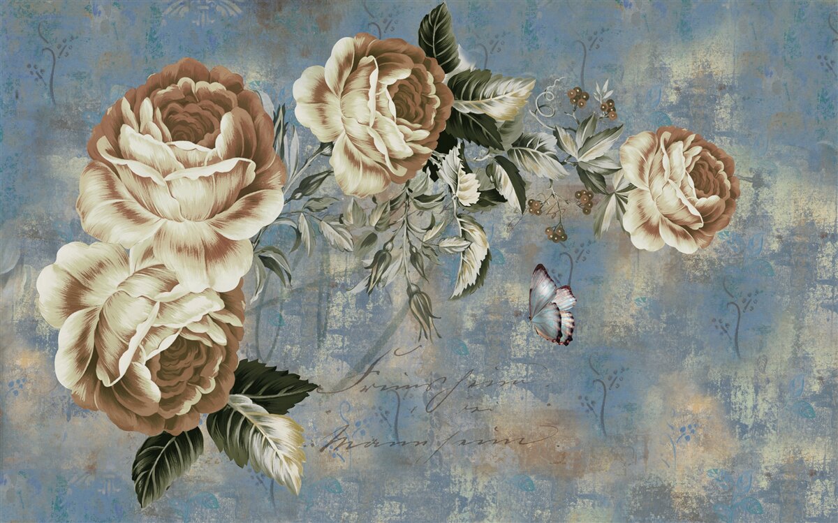 Carta da parati un ramo con delicati fiori color crema si appoggiava tranquillamente sull'acqua