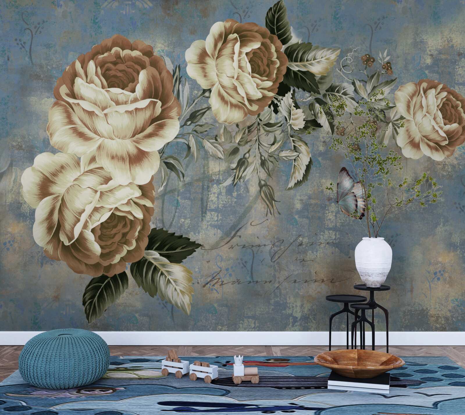 Carta da parati un ramo con delicati fiori color crema si appoggiava tranquillamente sull'acqua