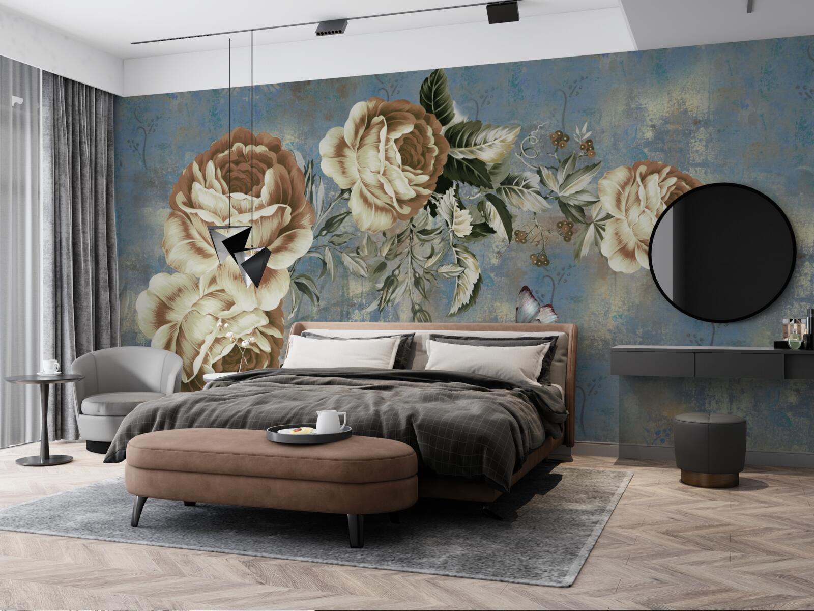 Carta da parati un ramo con delicati fiori color crema si appoggiava tranquillamente sull'acqua