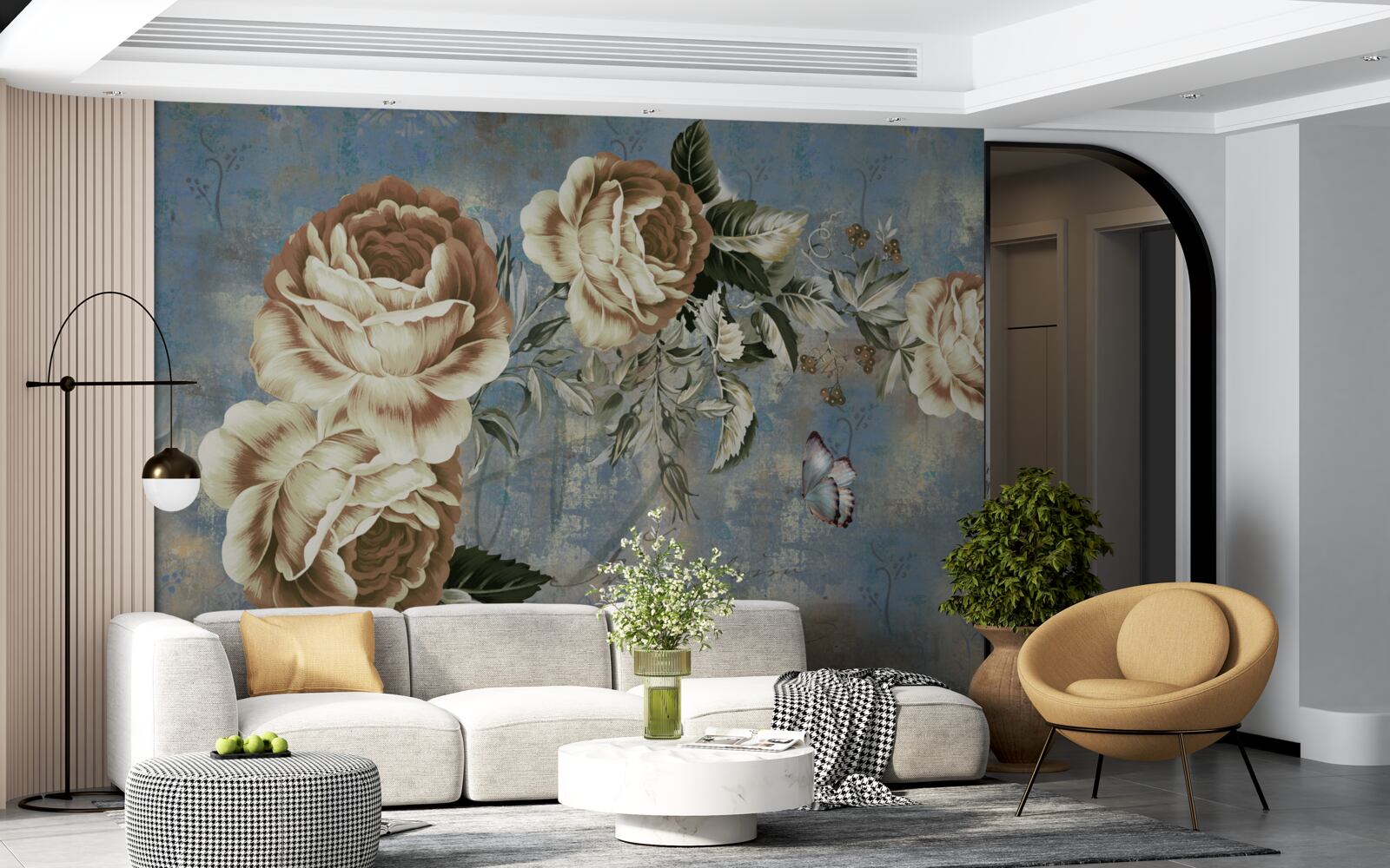 Carta da parati un ramo con delicati fiori color crema si appoggiava tranquillamente sull'acqua