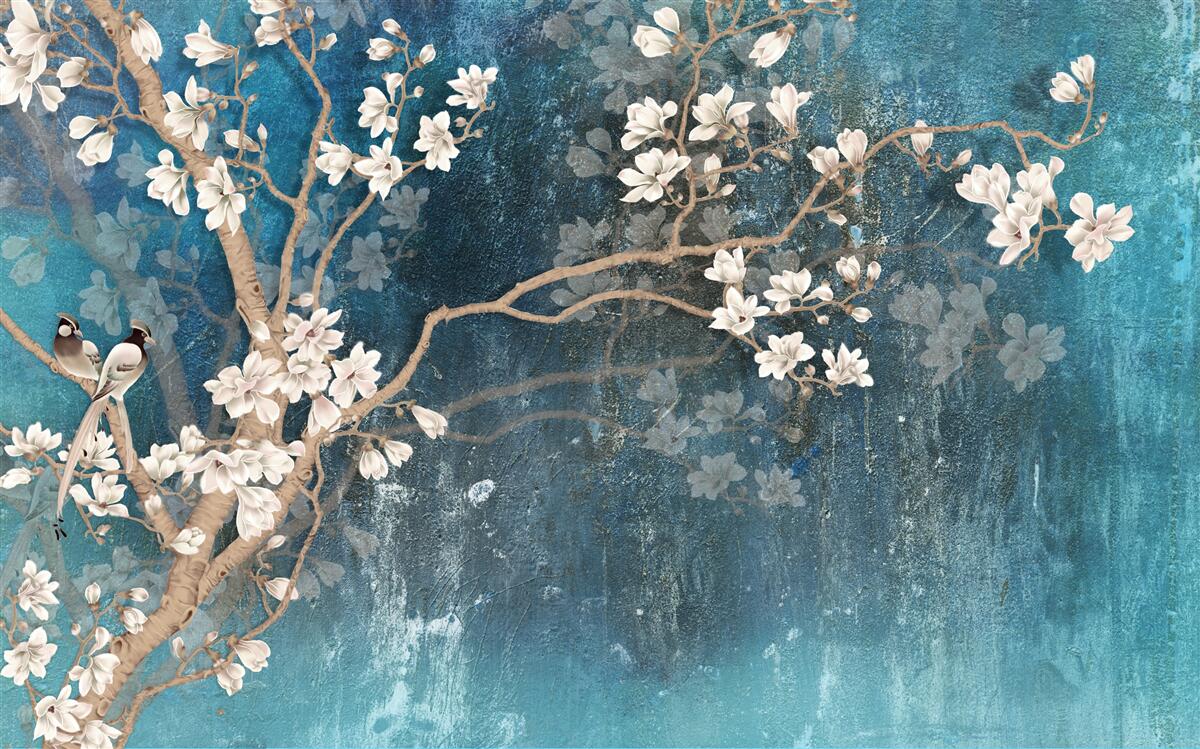 Carta da parati magnolia in piena fioritura e buio calante