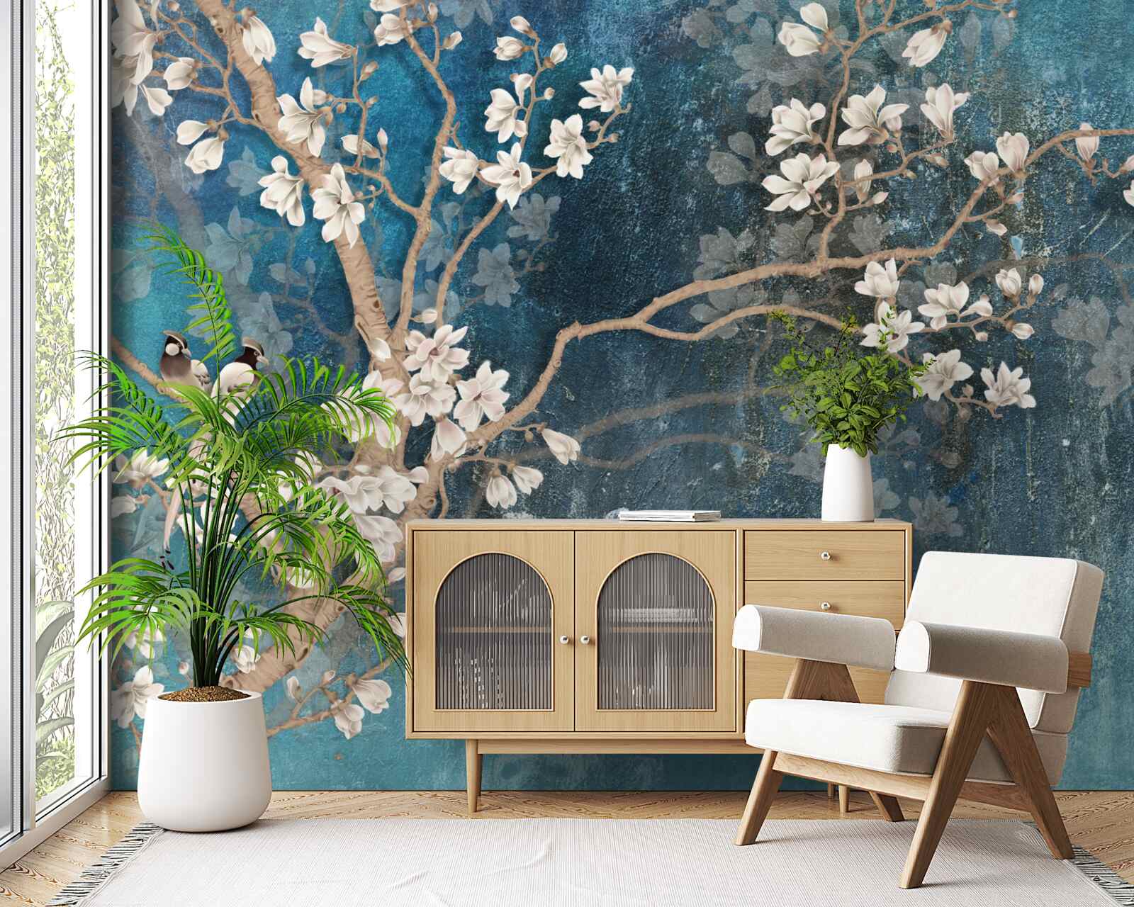 Carta da parati magnolia in piena fioritura e buio calante