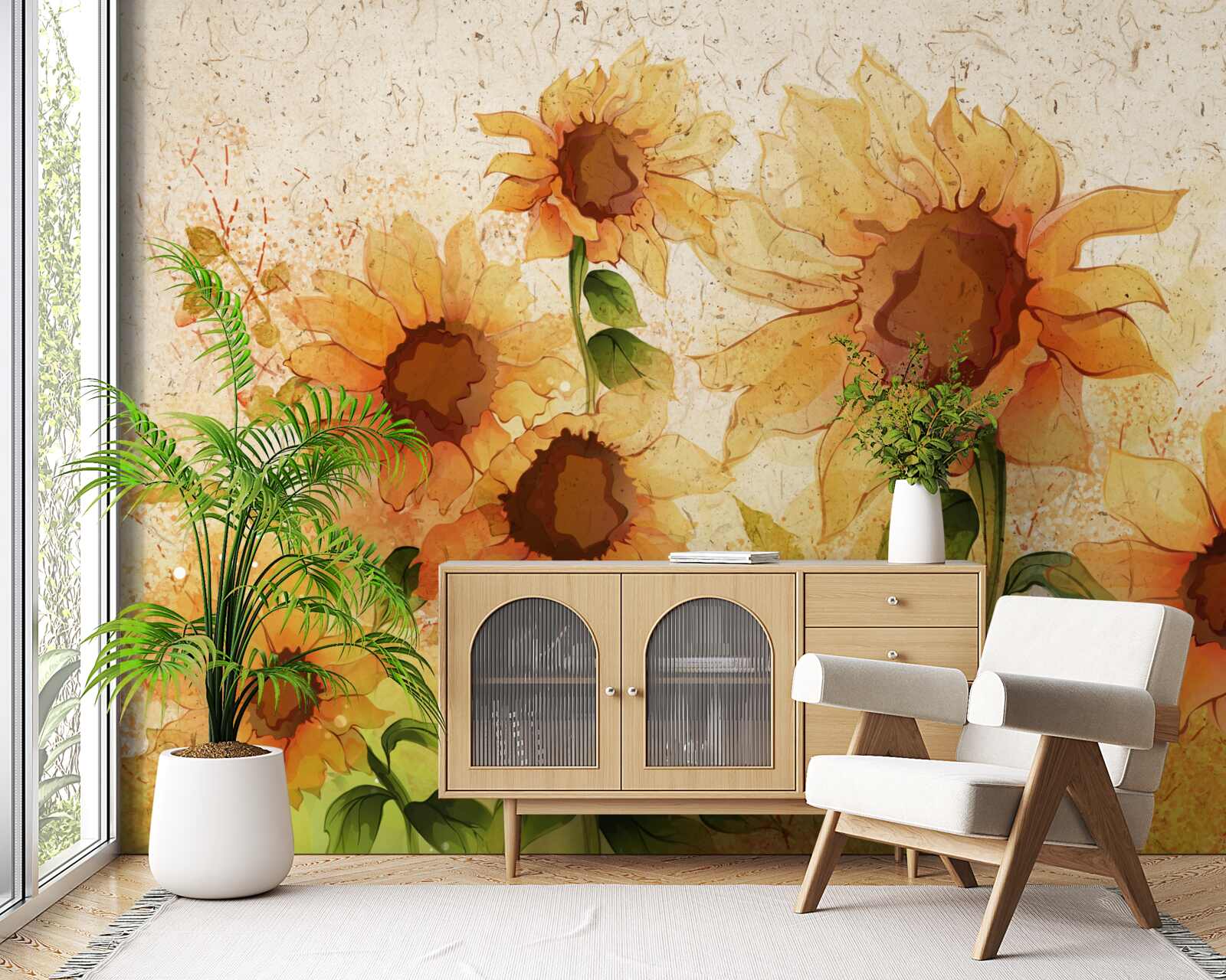 Carta da parati illuminazione dei girasoli dorati