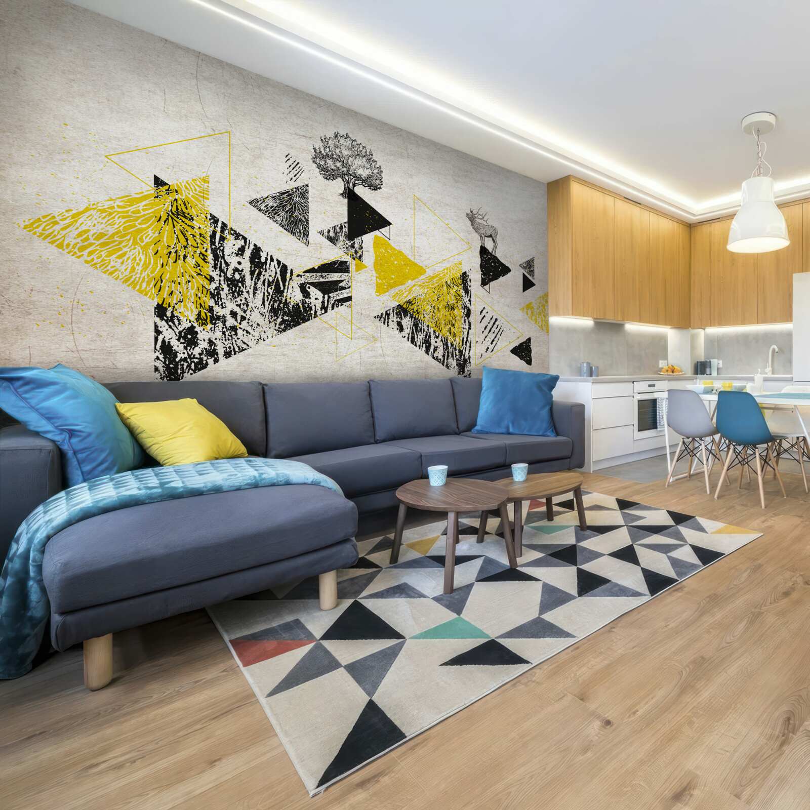 Carta da parati geometria astratta di una foresta autunnale