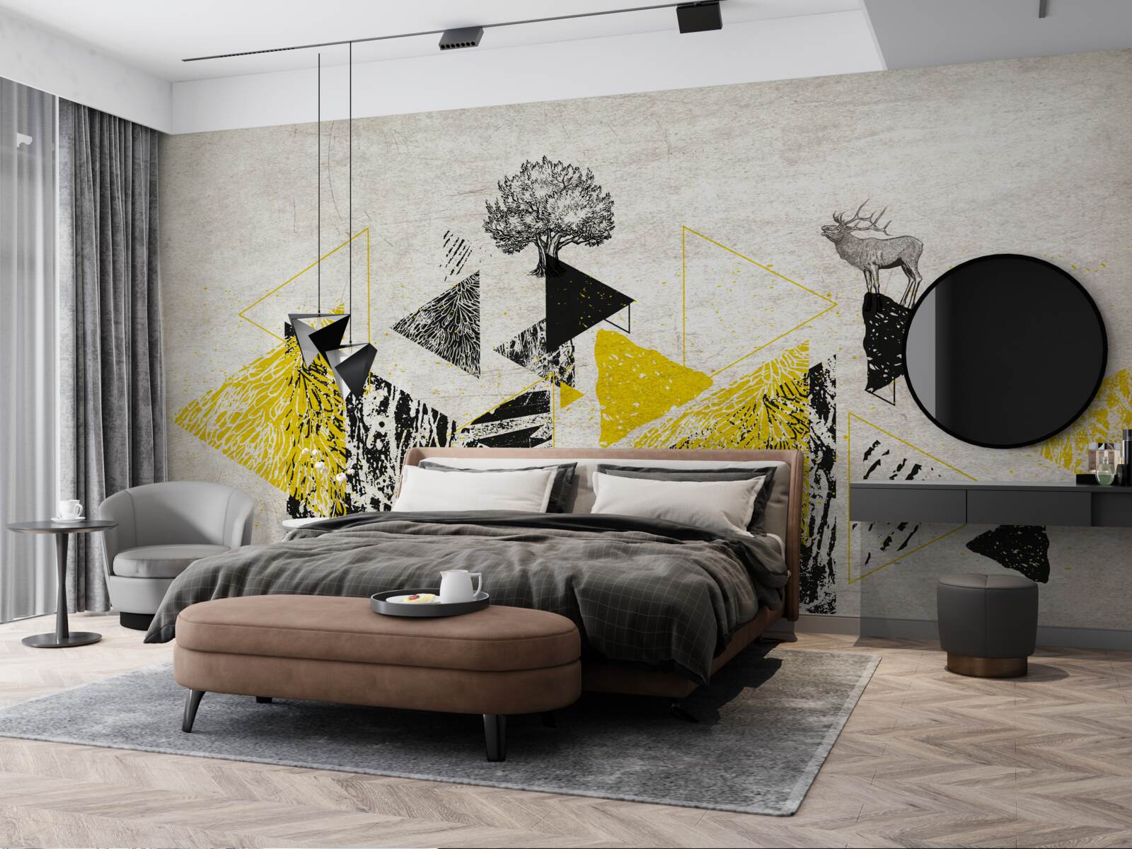 Carta da parati geometria astratta di una foresta autunnale