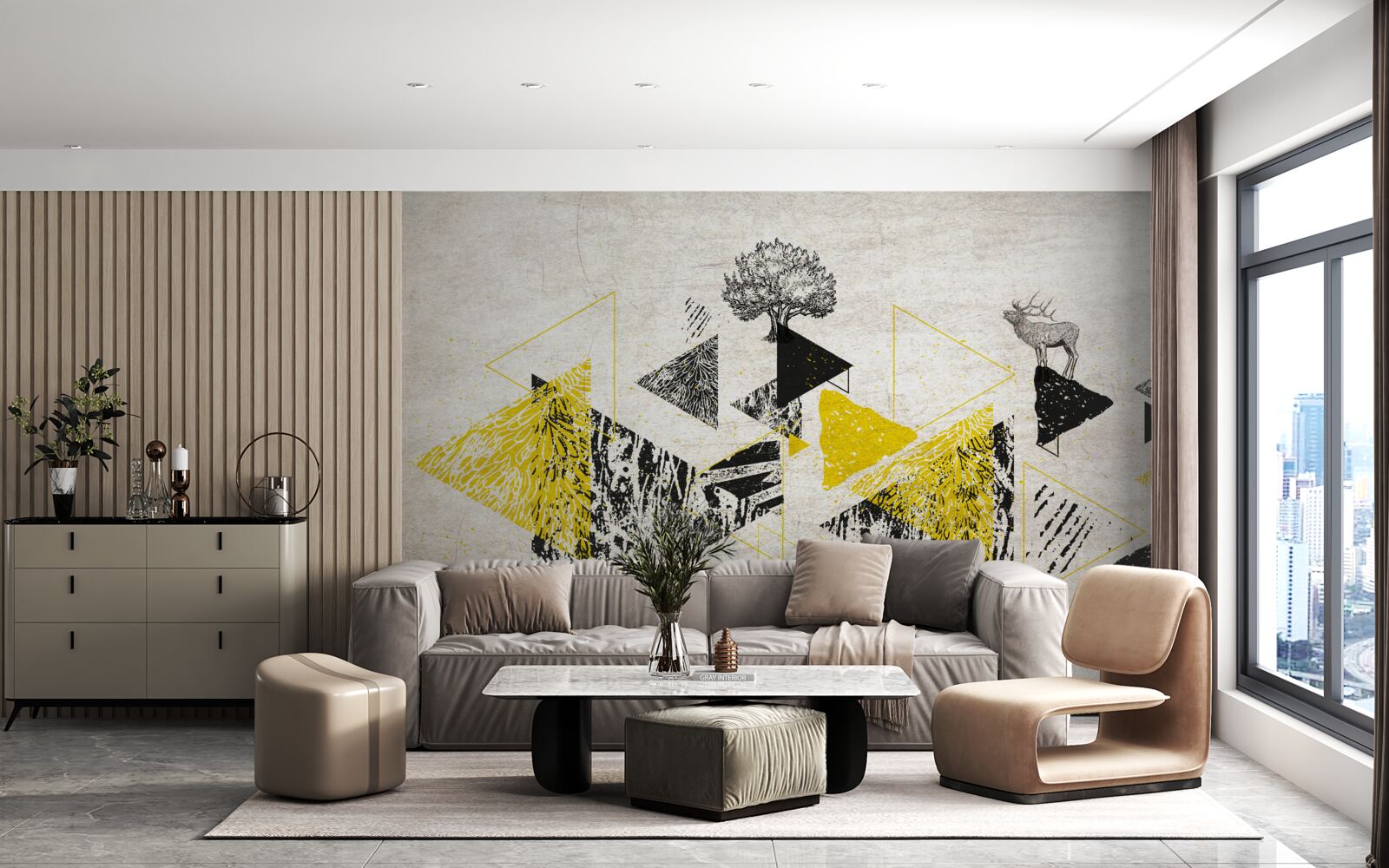 Carta da parati geometria astratta di una foresta autunnale