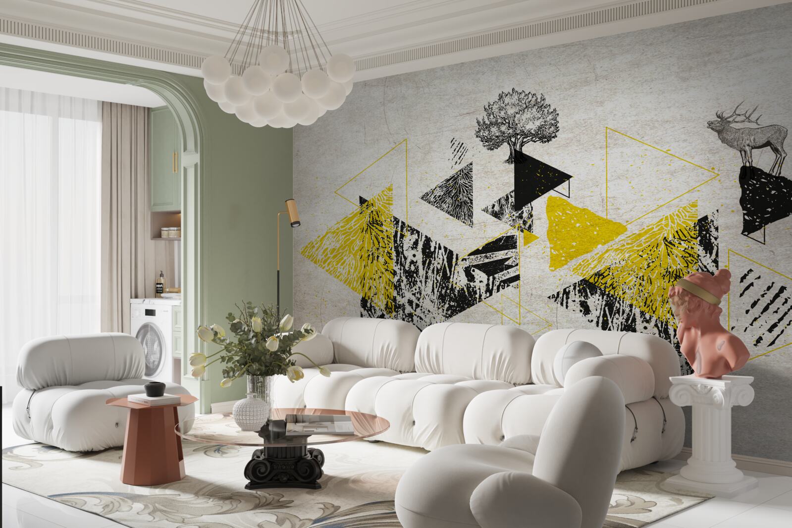 Carta da parati geometria astratta di una foresta autunnale