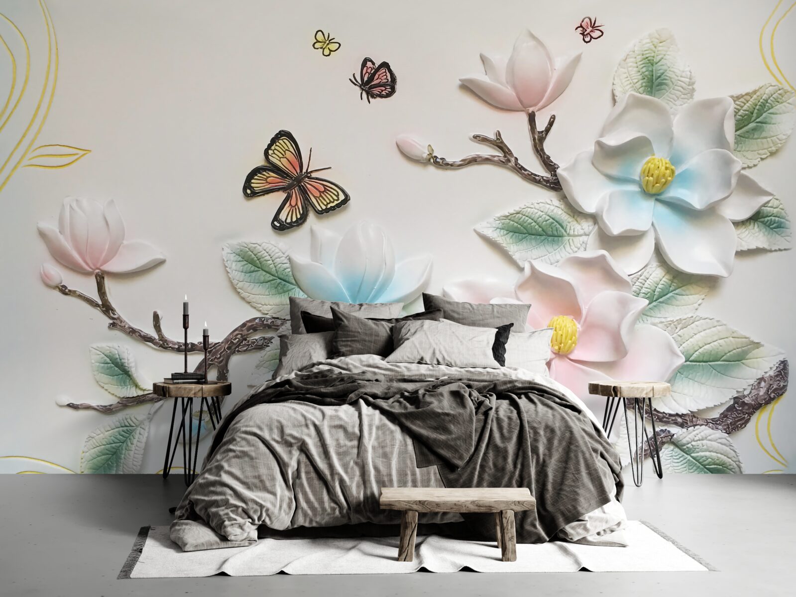 Carta da parati la magnolia ha aperto i suoi fiori alle falene