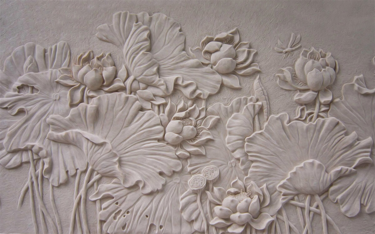 Carta da parati rilievo in argilla decorato con immagini di fiori e piante