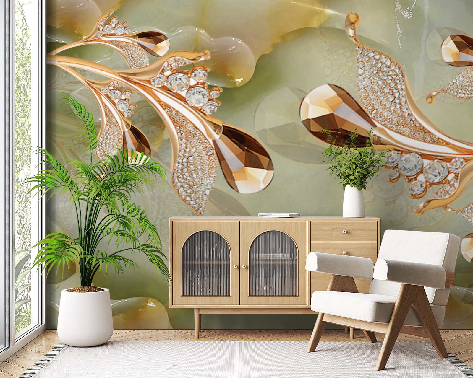 Carta da parati rami decorati in oro