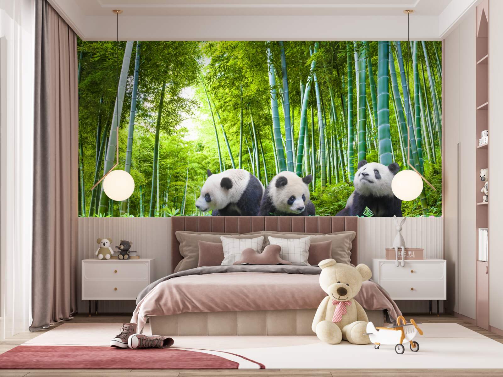 Carta da parati una foresta di bambù piena di panda