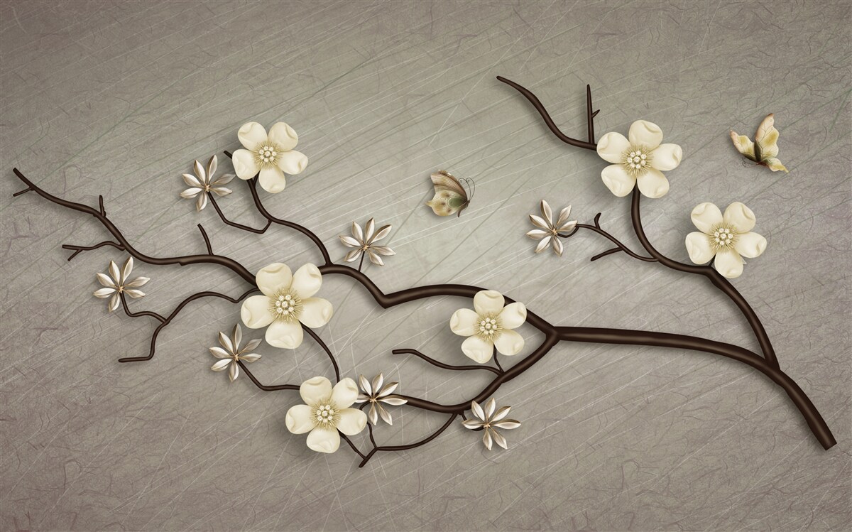 Carta da parati ramo di magnolia in fiore con fiori bianchi