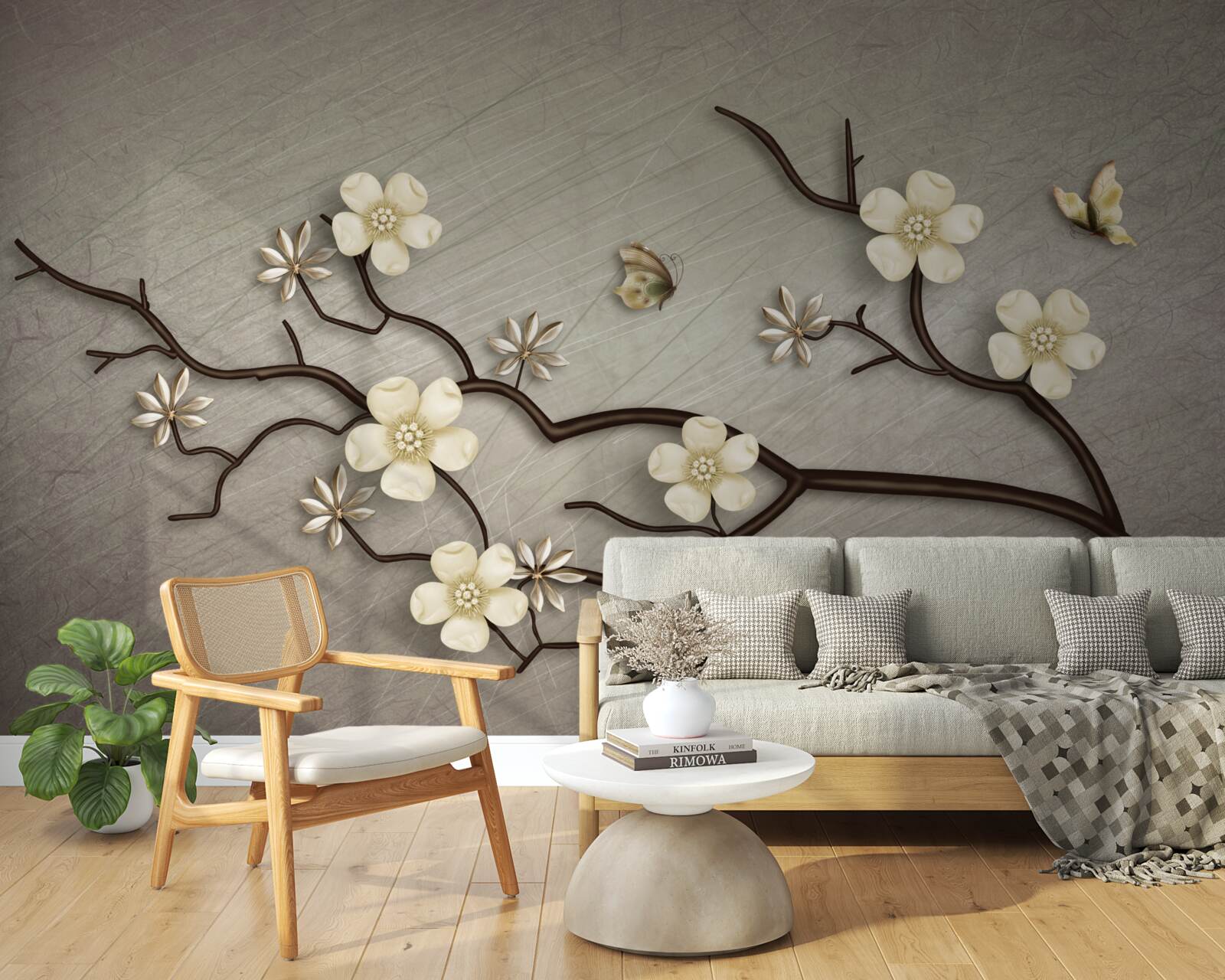 Carta da parati ramo di magnolia in fiore con fiori bianchi