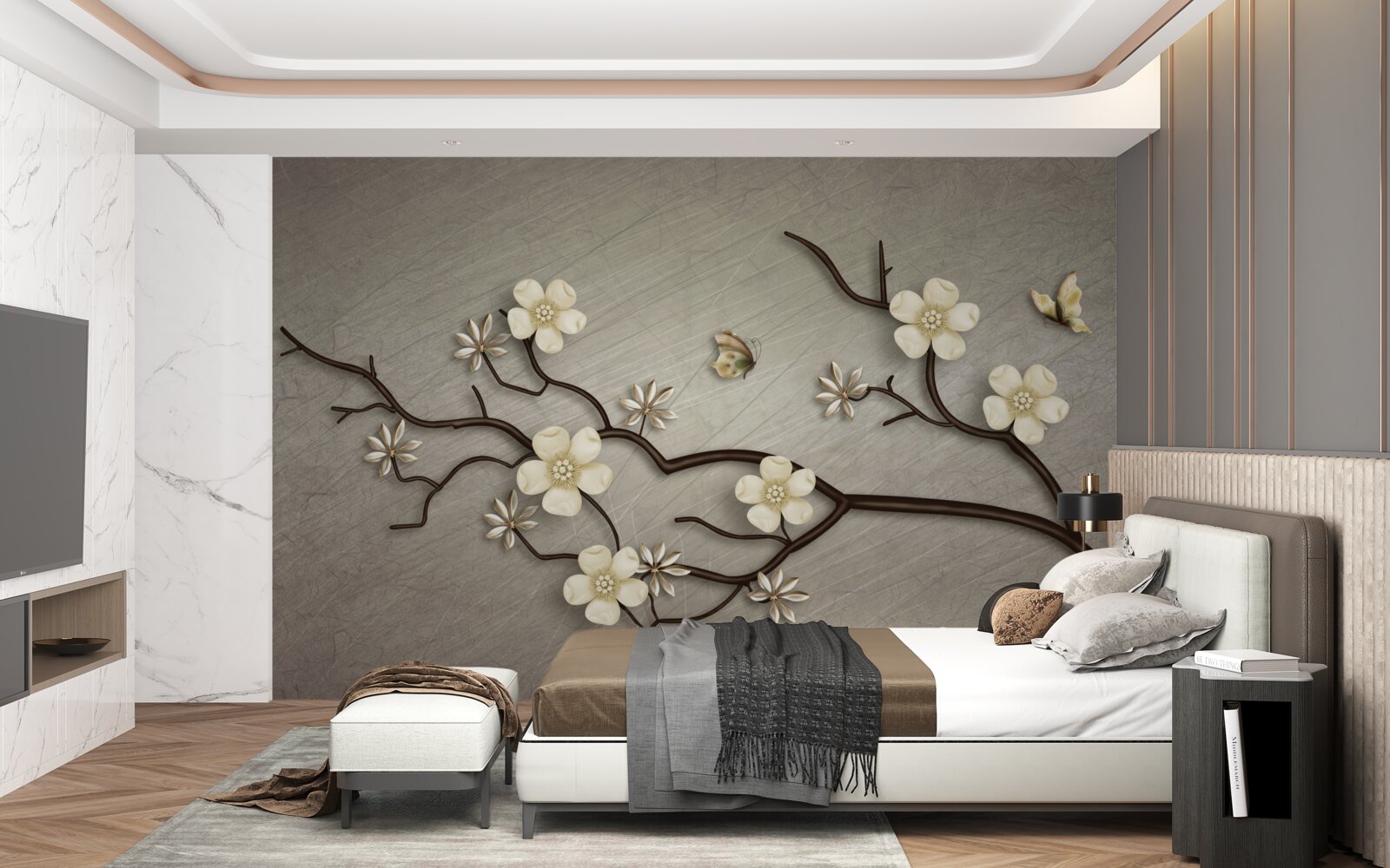 Carta da parati ramo di magnolia in fiore con fiori bianchi