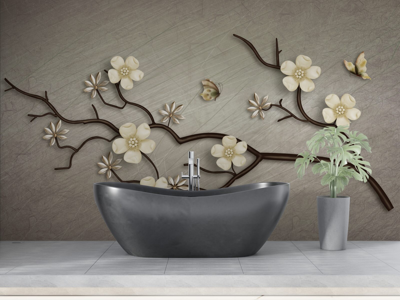 Carta da parati ramo di magnolia in fiore con fiori bianchi