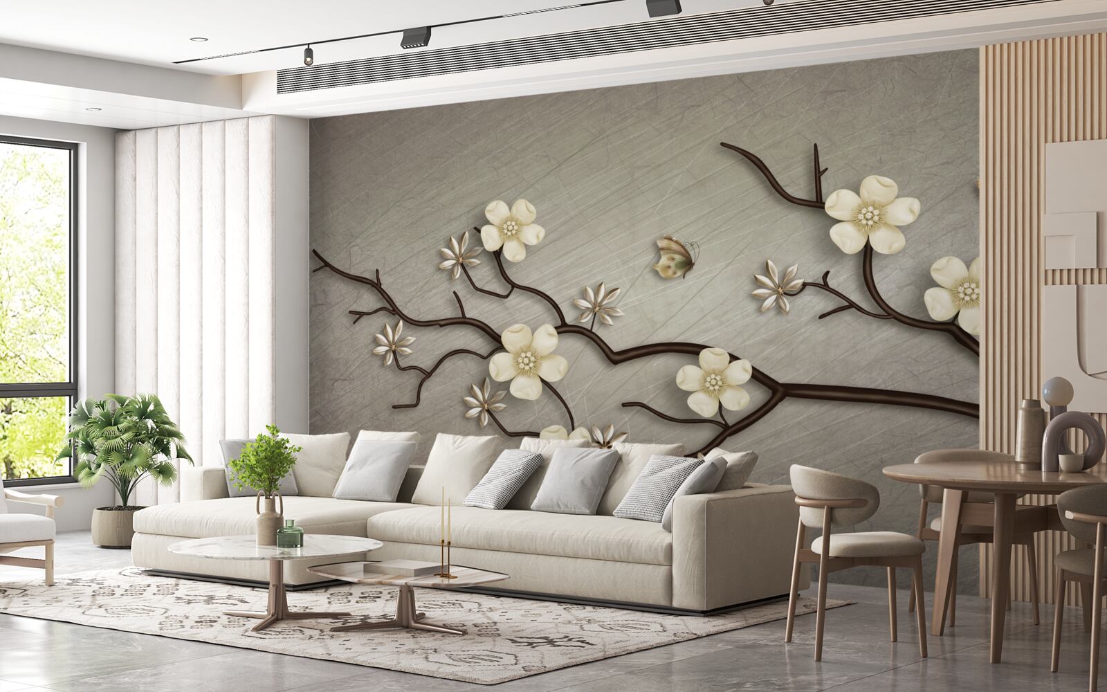 Carta da parati ramo di magnolia in fiore con fiori bianchi