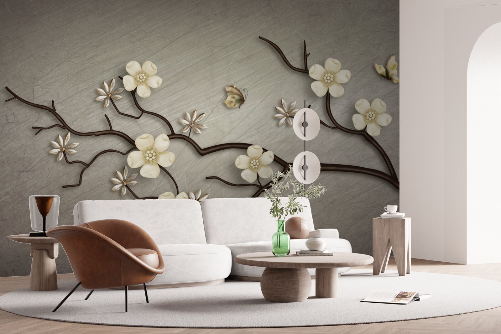 Carta da parati ramo di magnolia in fiore con fiori bianchi