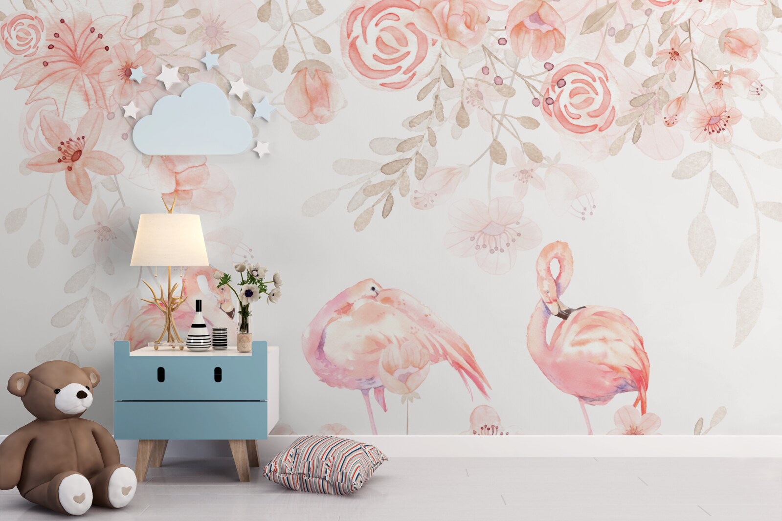 Fototapeta różowe flamingi i kwiaty