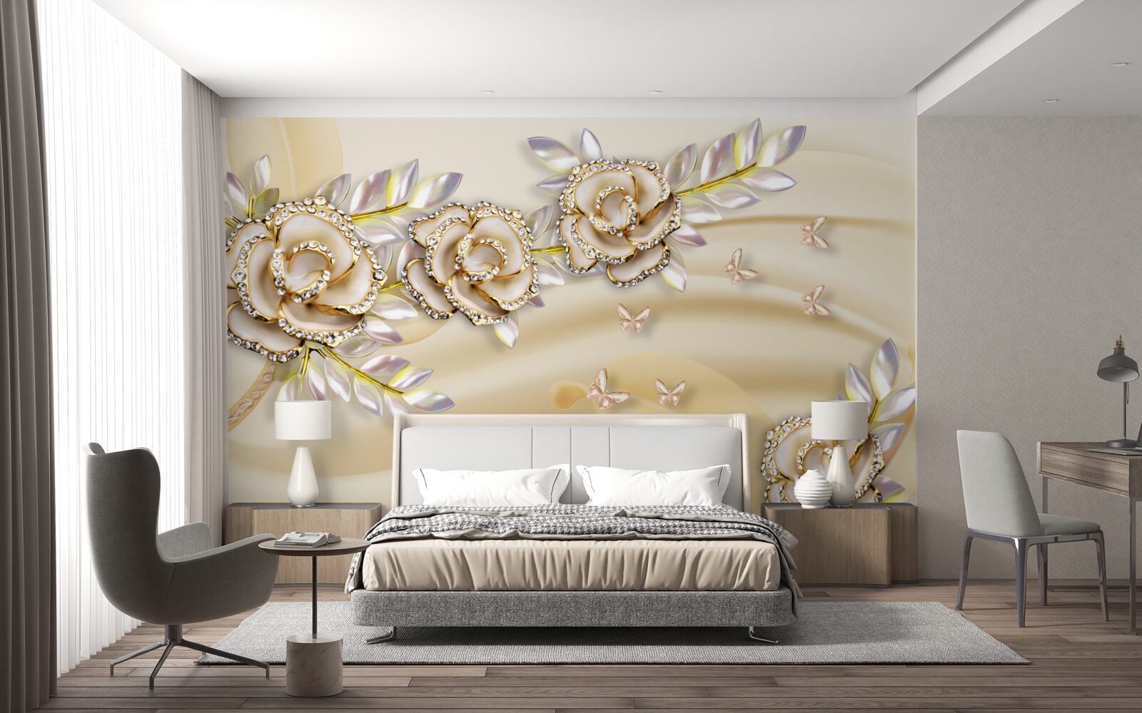 Carta da parati ramo di fiori d'oro