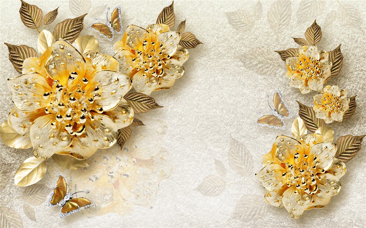 Carta da parati fiori d'oro in 3d